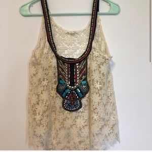 L- Lace cream colored top